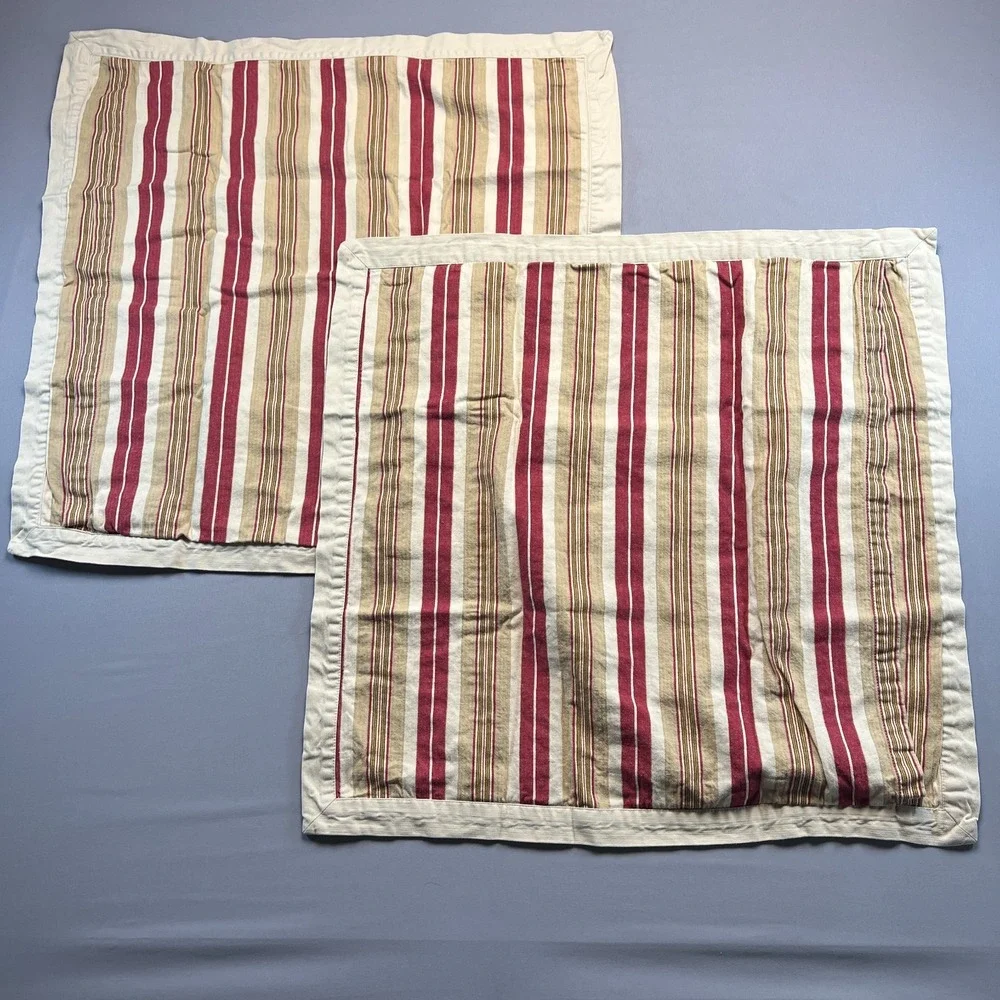 Set Of 2 Pottery Barn Euro Pillow Shams Multicolor Linen Blend Ticking Striped